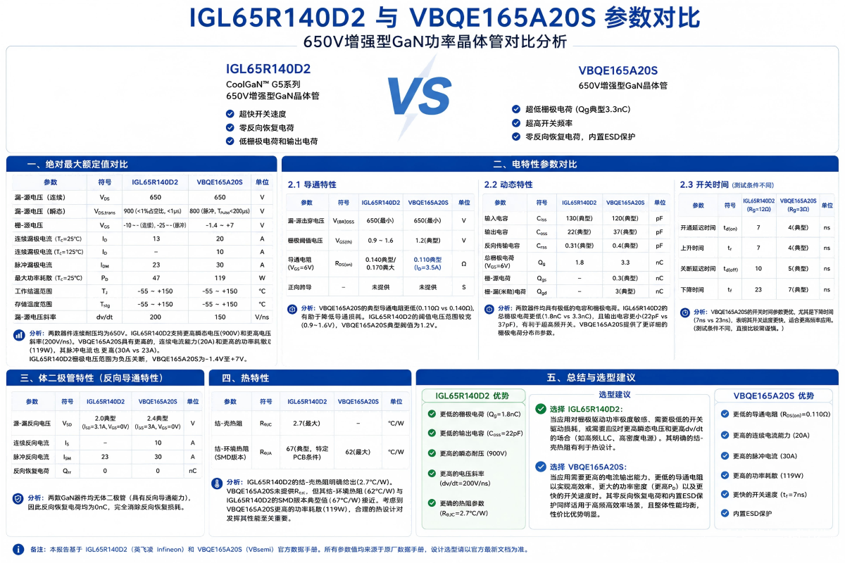 IGL65R140D2与VBQE165A20S参数对比图
